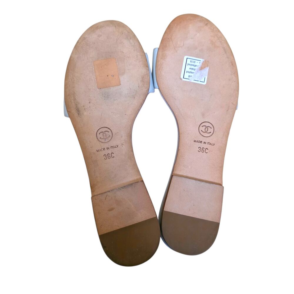 Chanel Blue Gray Leather CC Logo Camellia Flat Slide Sandals IT 36 US 5.5 - Picture 5 of 12